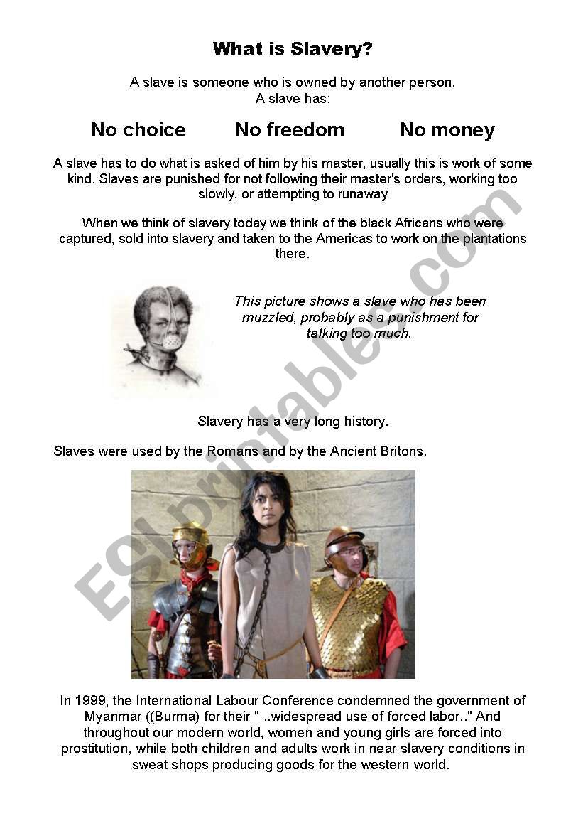 What is slavery? worksheet