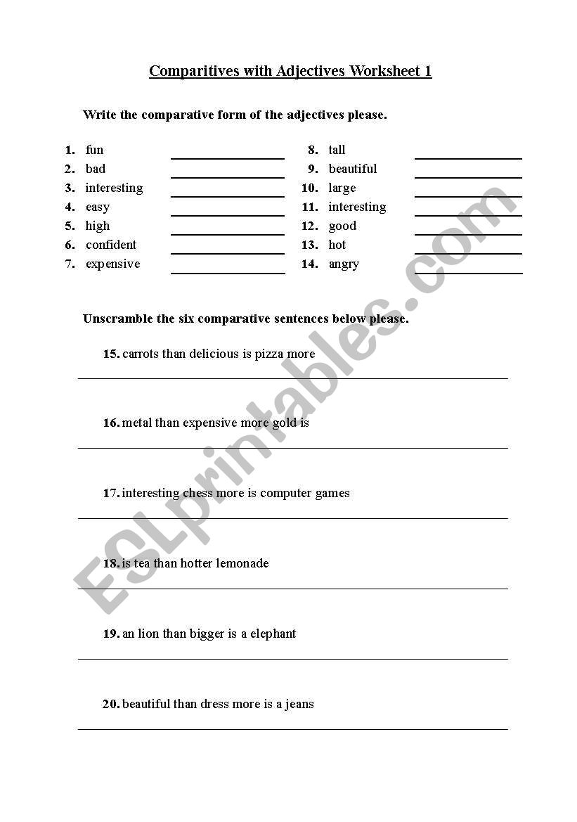 Comparatives and Superlatives worksheet