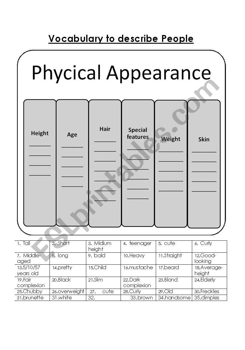 Vocabulary to describe people worksheet