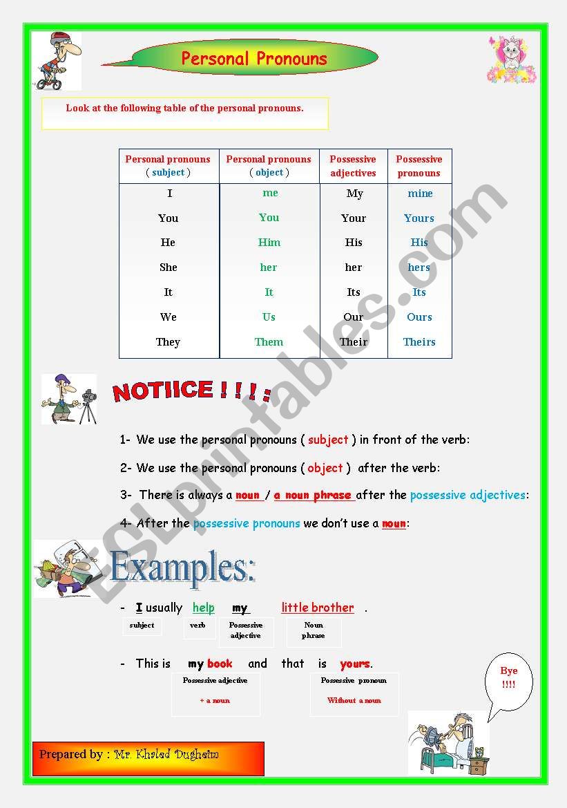 personal pronouns worksheet