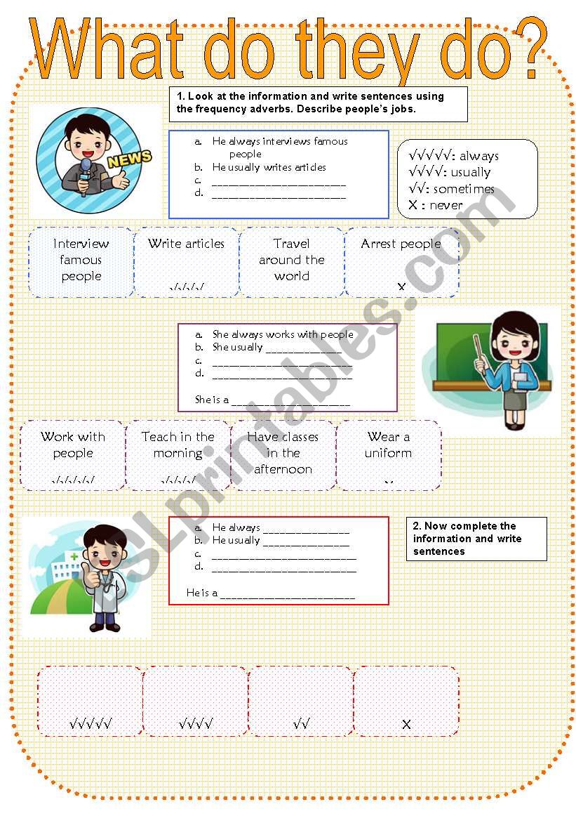 Jobs and frequency adverbs worksheet
