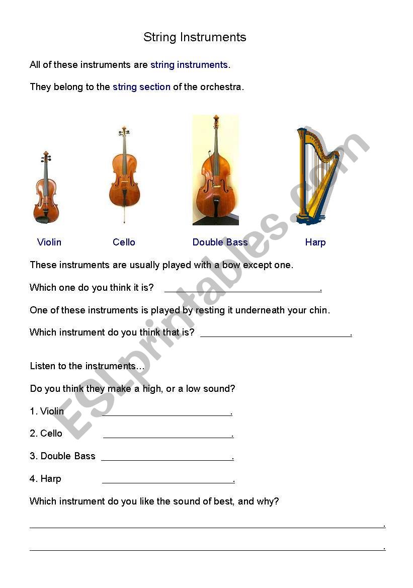 String Instruments worksheet