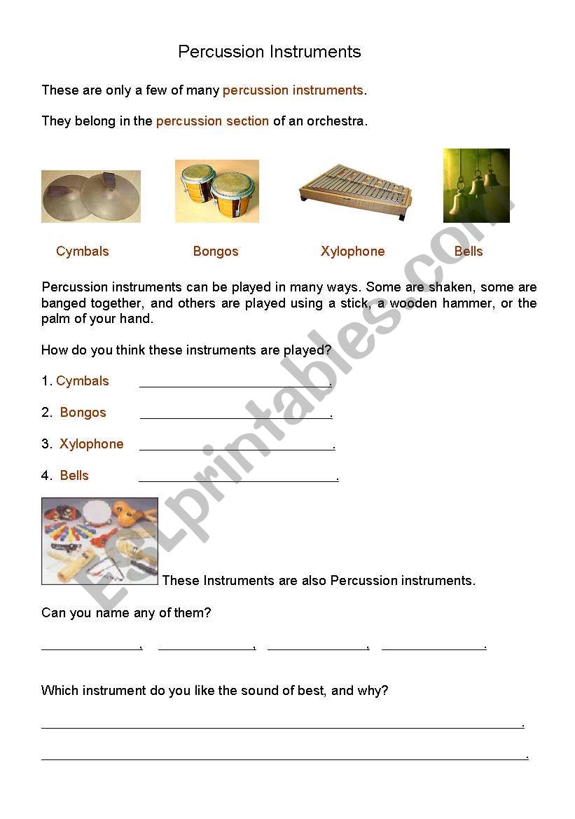 Percussion Instruments worksheet