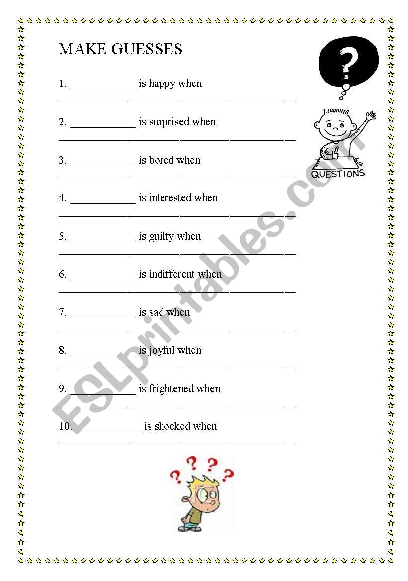 Make guesses about each other worksheet
