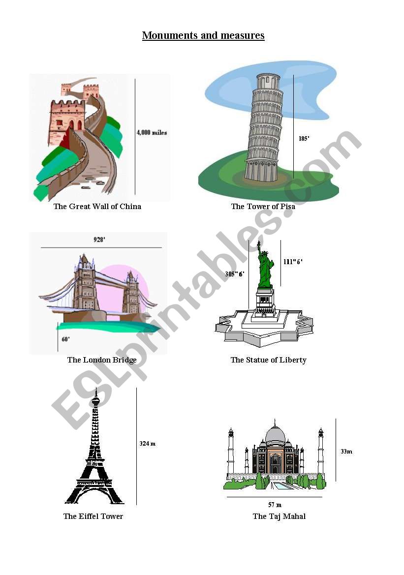 Monuments and measures worksheet