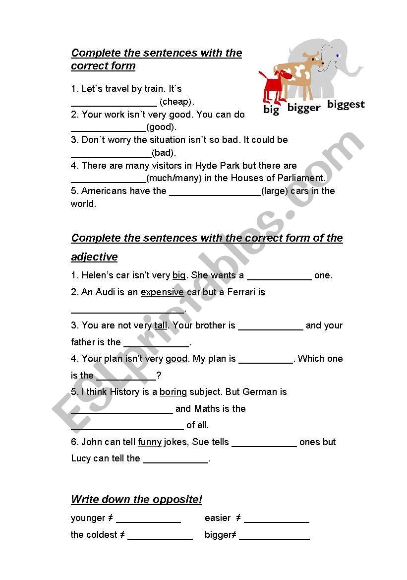 Comparison of adjectives worksheet