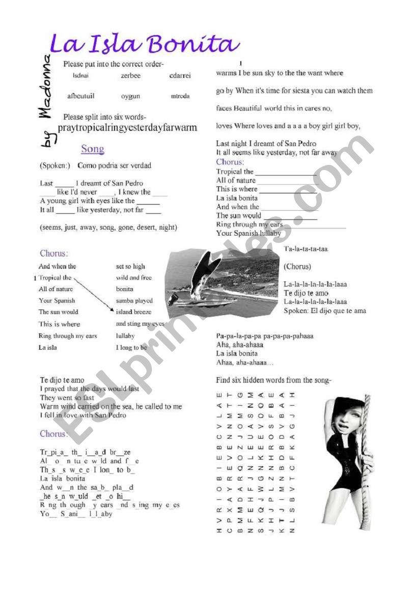 La Isla Bonita by Madonna worksheet