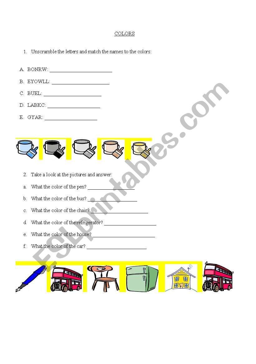 COLORS worksheet