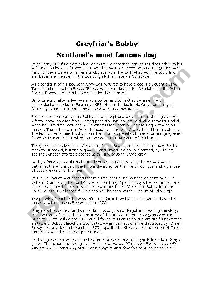 Greyfriar’s Bobby Scotland´s Most Famous Dog