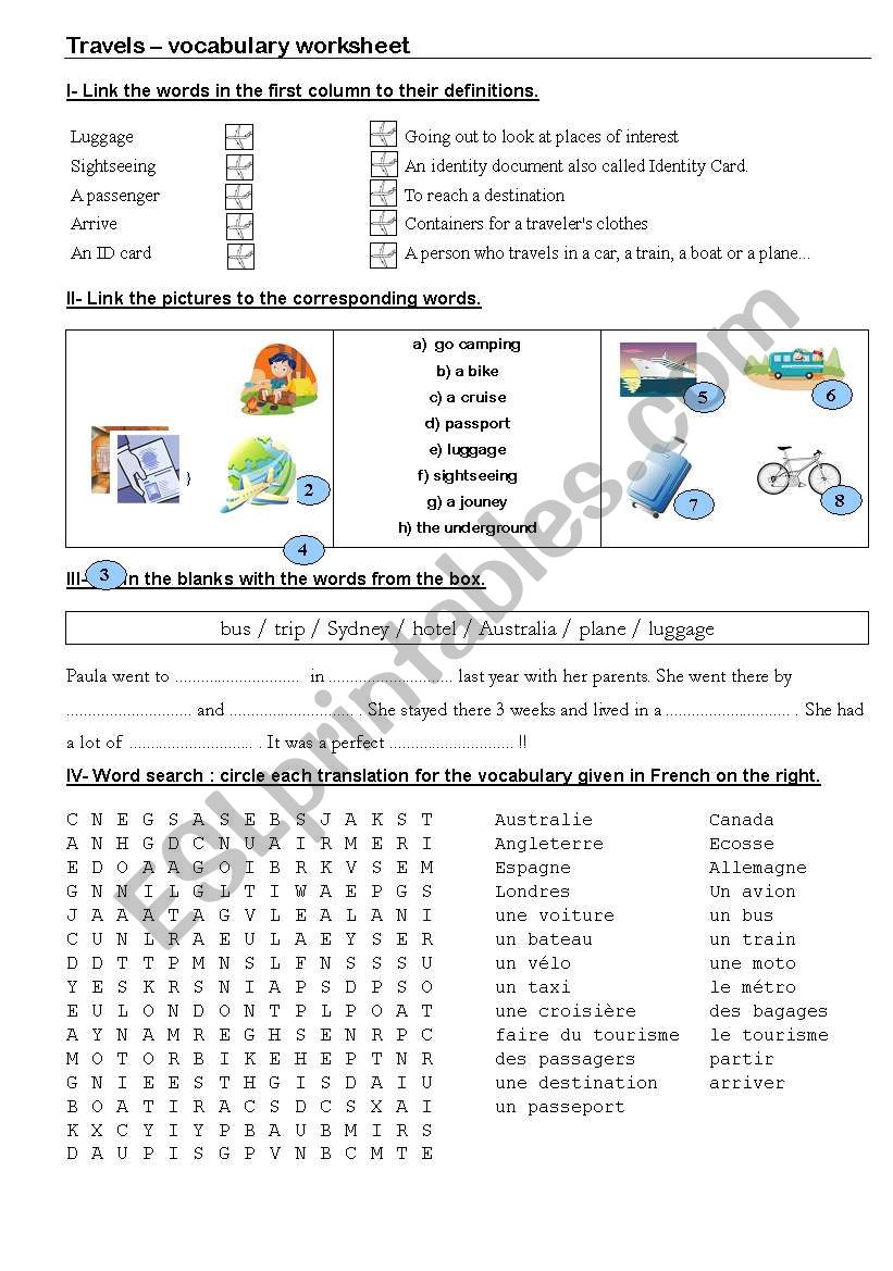 Travels worksheet worksheet