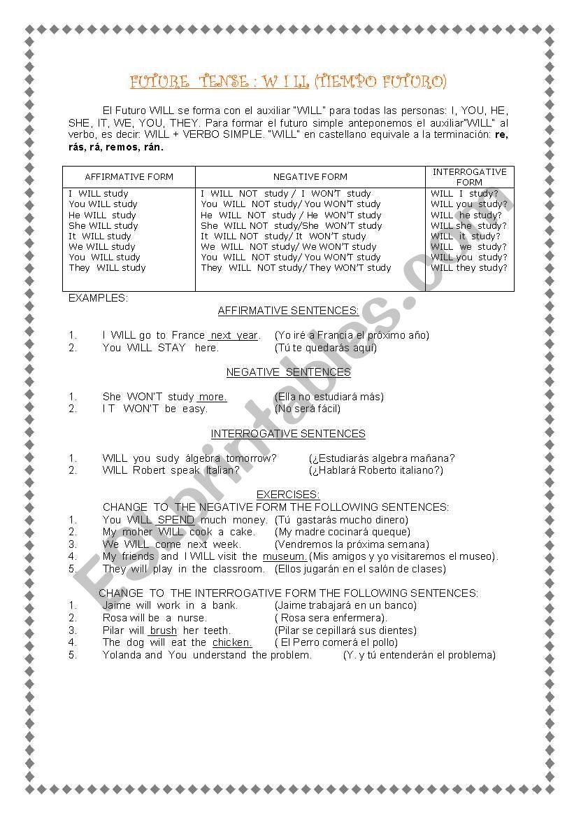 FUTURE TENSE worksheet