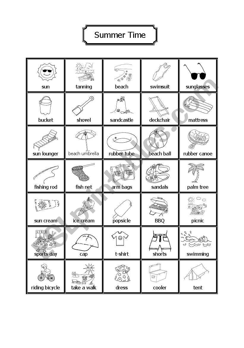 Summertime Pictionary worksheet