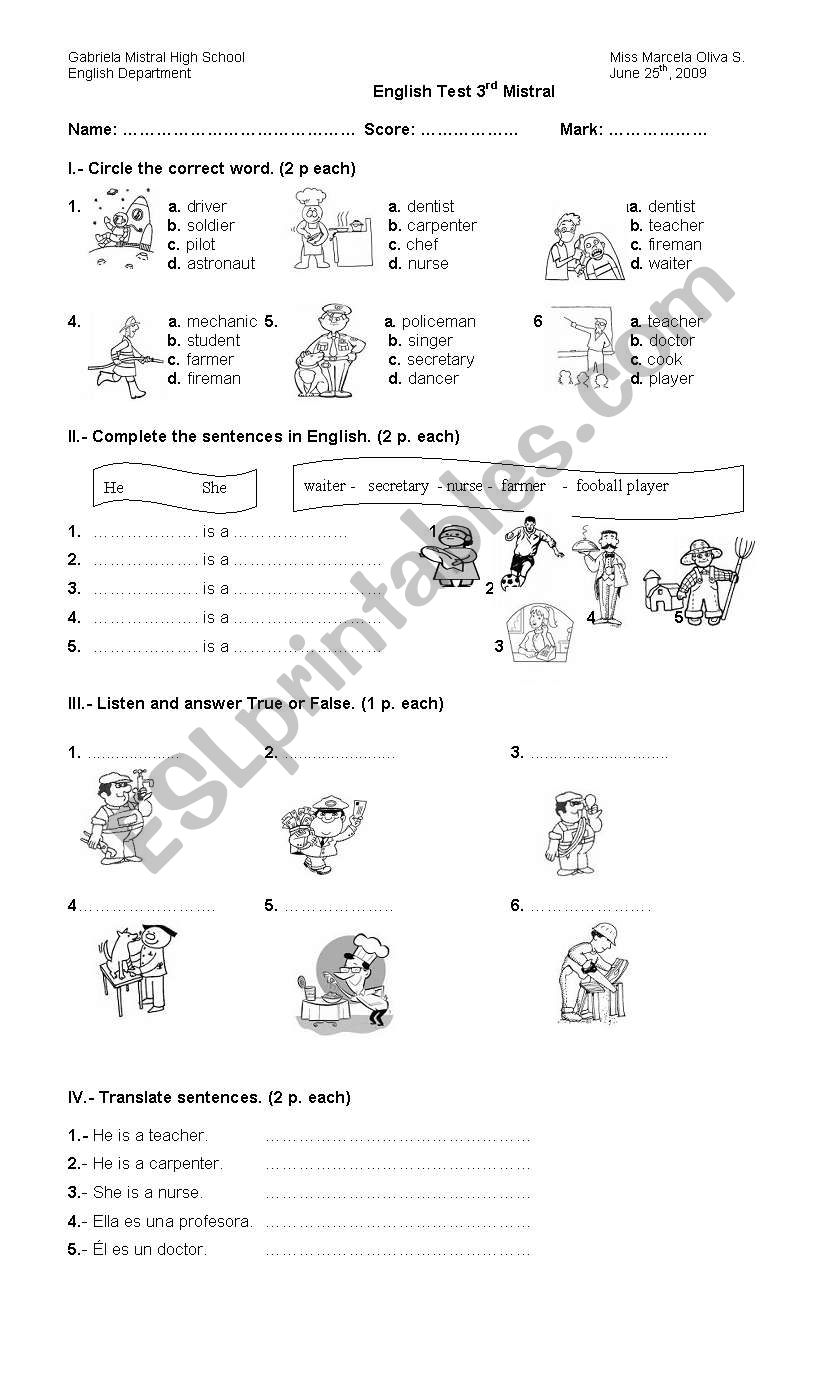 jobs worksheet