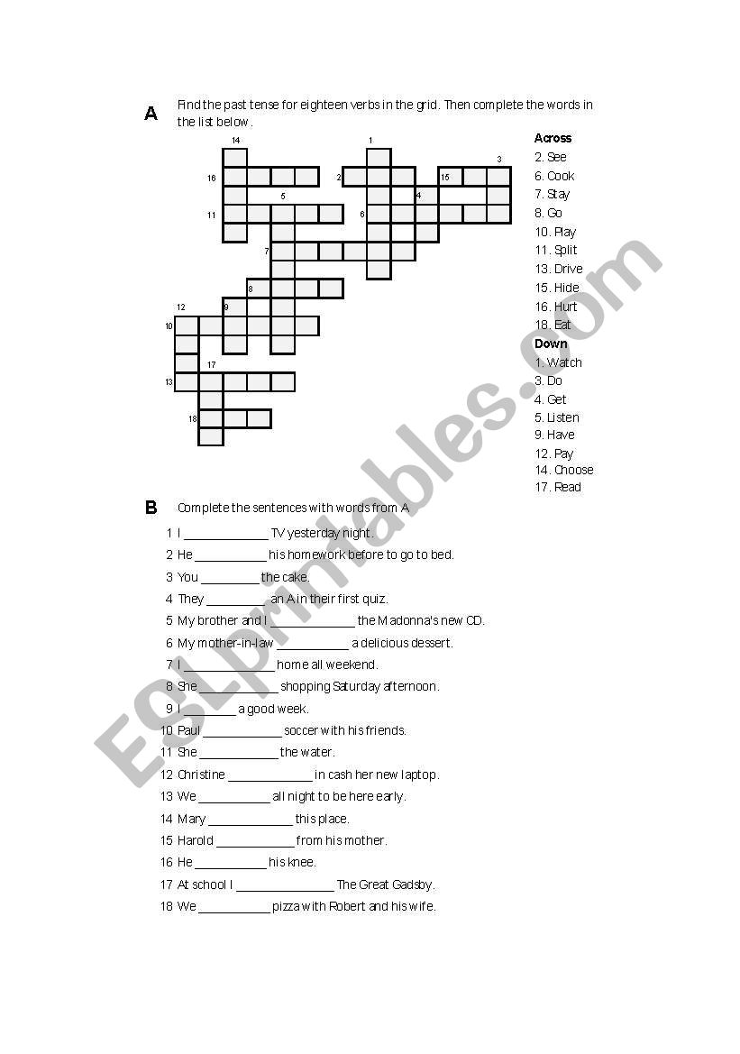 Simple past Crossword (Irregular verbs)