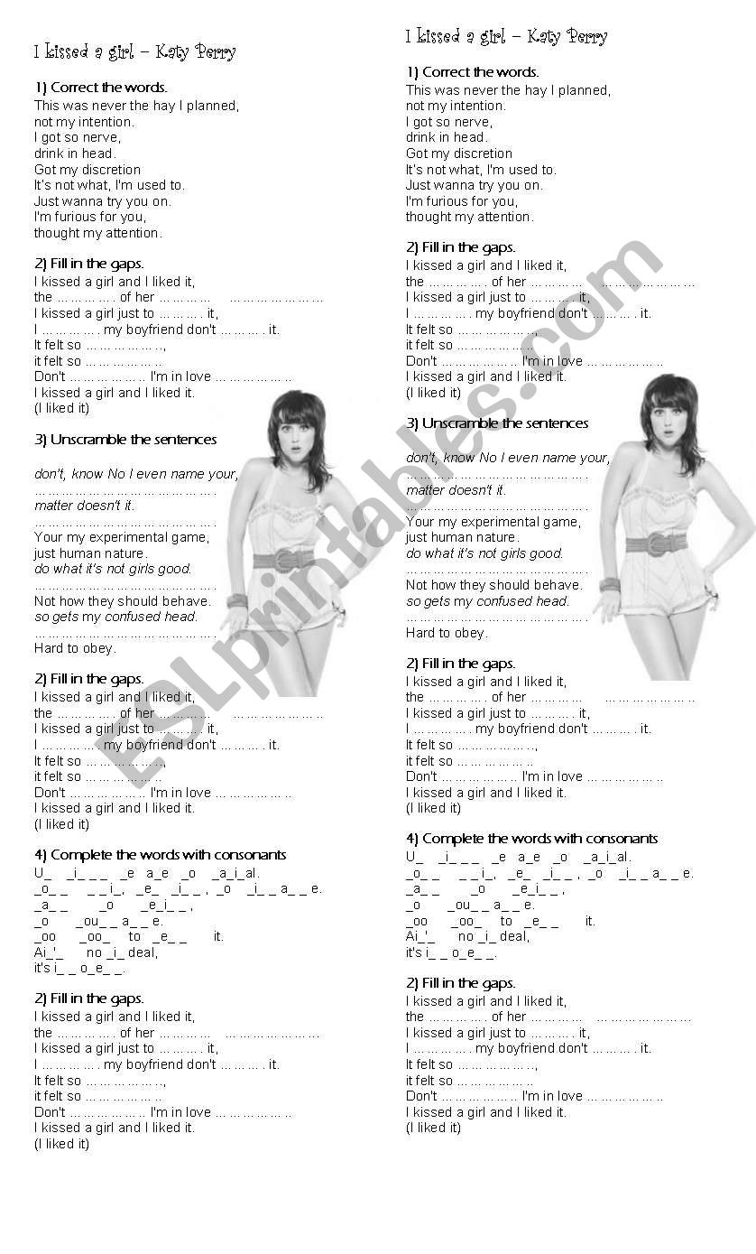I kissed a girl - Katy Perry worksheet