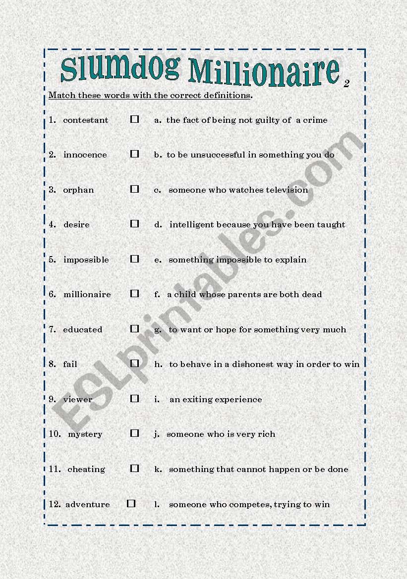 Slumdog Millionaire2 worksheet