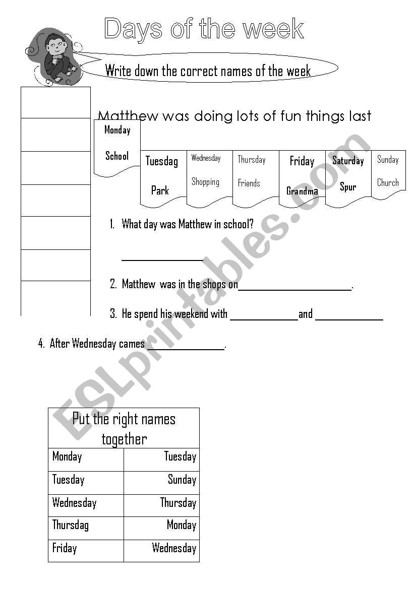 Days of the week worksheet