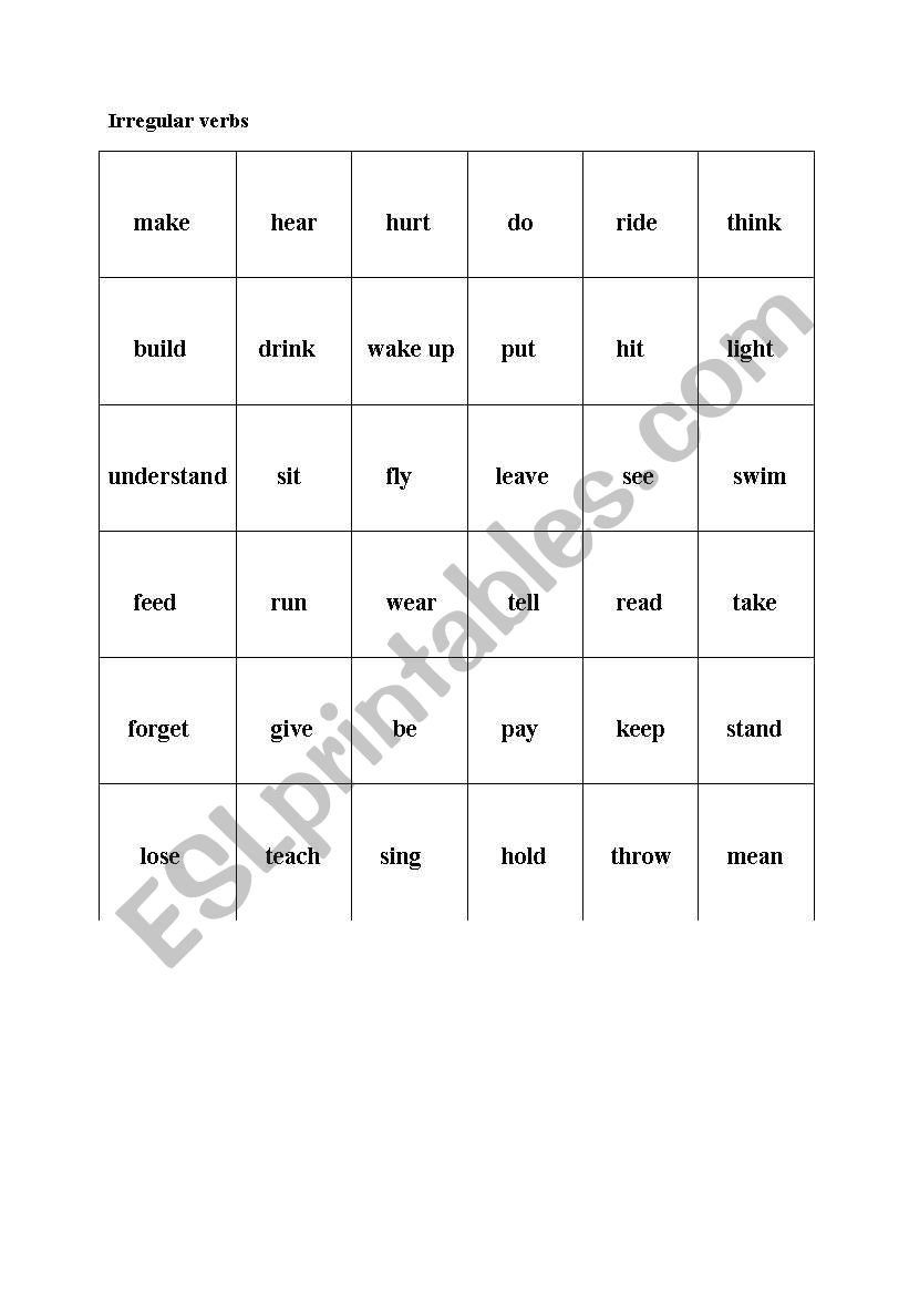 irregular verbs- noughts and crosses game