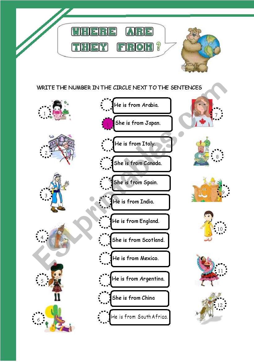 WHERE ARE THEY FROM? worksheet