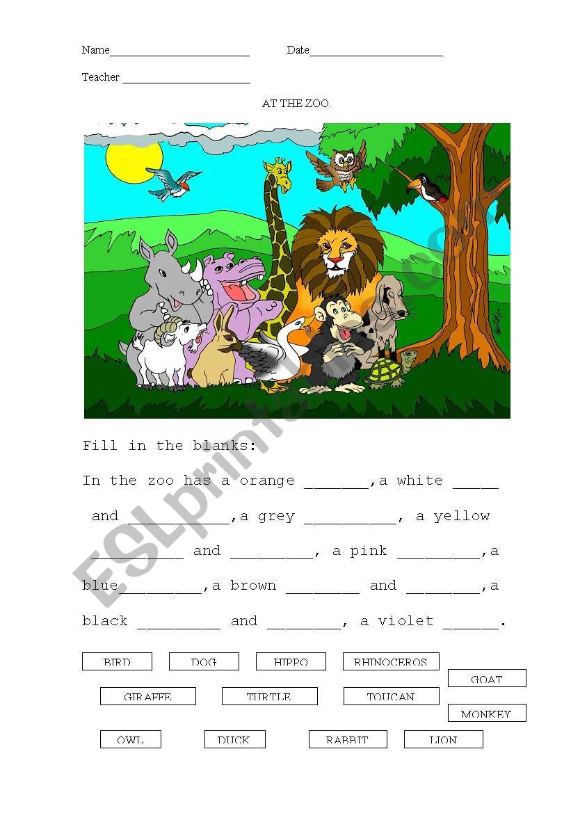 At the zoo. worksheet