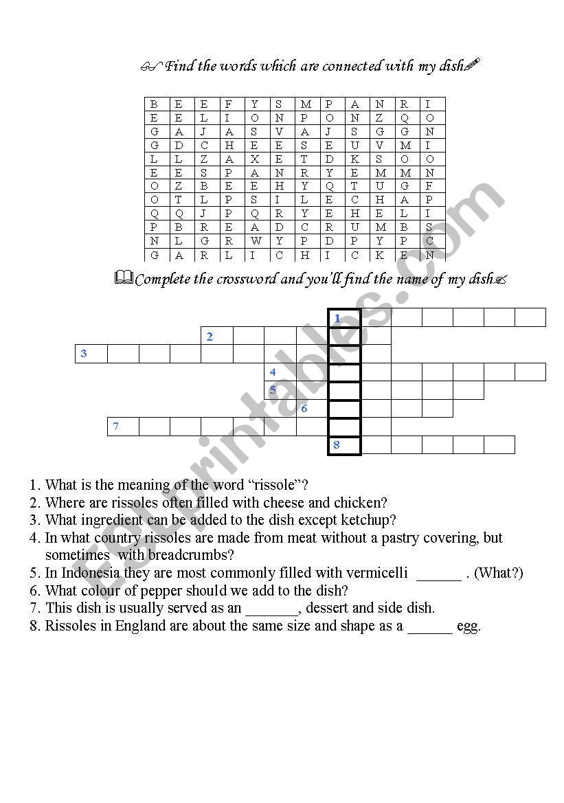 Rissols worksheet