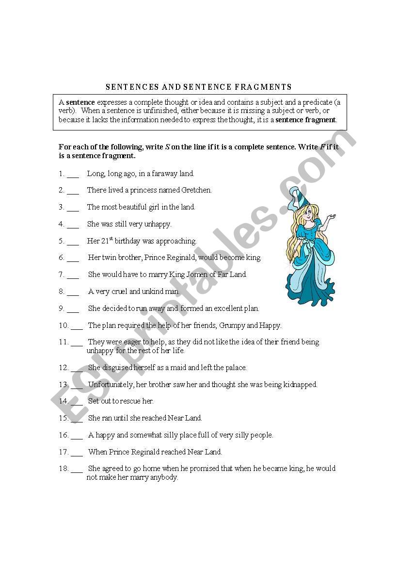 SENTENCES AND SENTENCE FRAGMENTS - ESL worksheet by qassas22 Within Sentence Or Fragment Worksheet