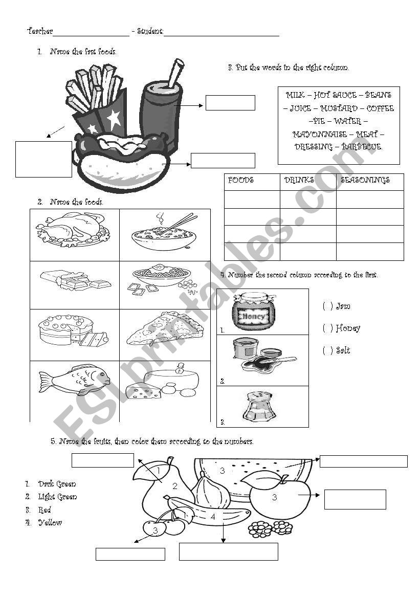 foods worksheet