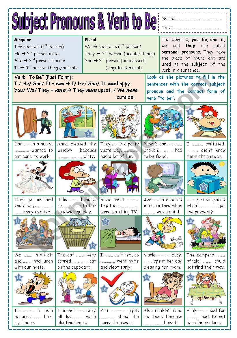 Subject Pronouns & Verb to Be (Past Form)