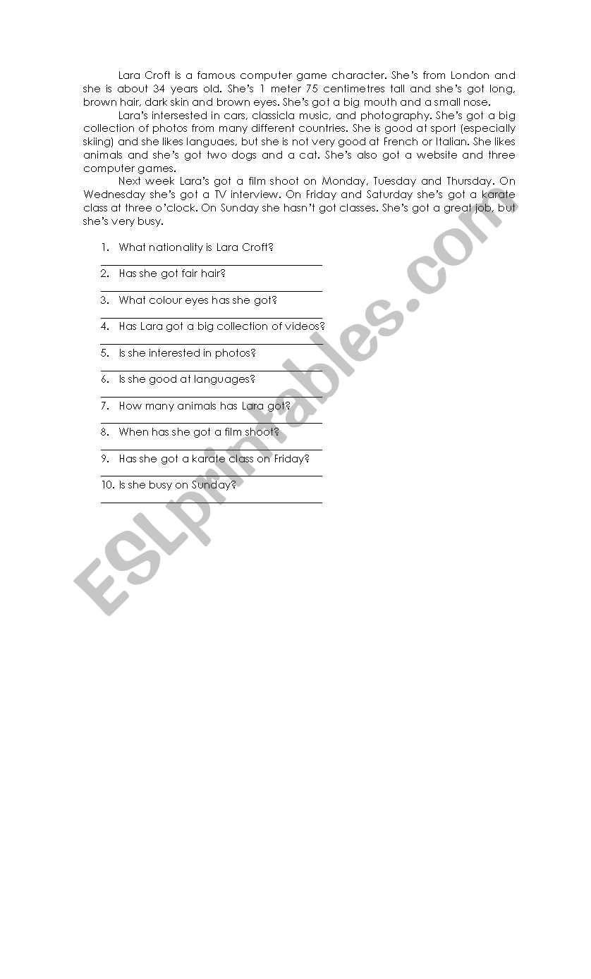 reading comprehension worksheet