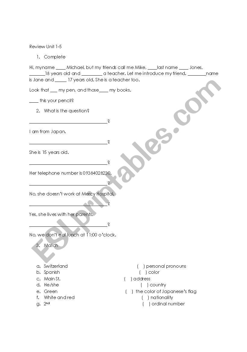 Review worksheet