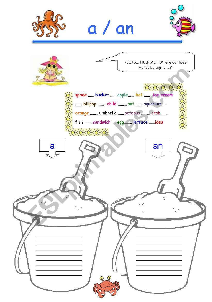 Indefinite Article: a/an worksheet