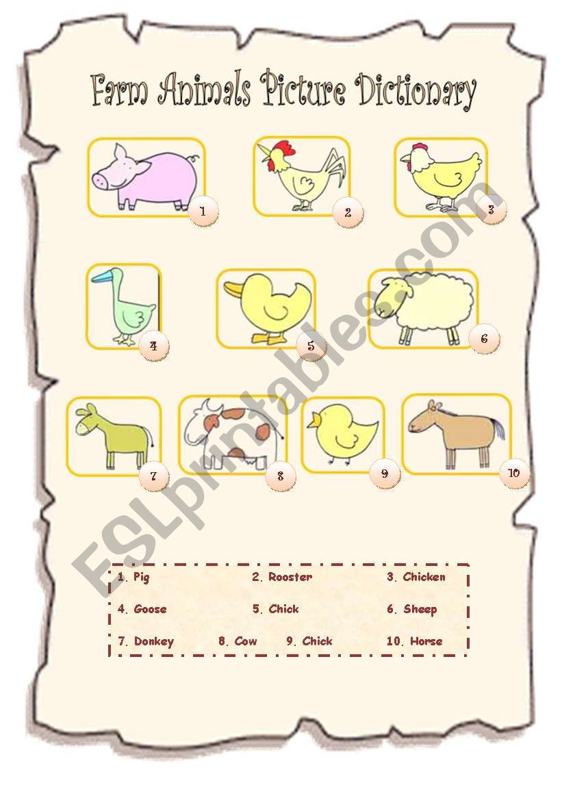 Farm Animals Picture Dictionary