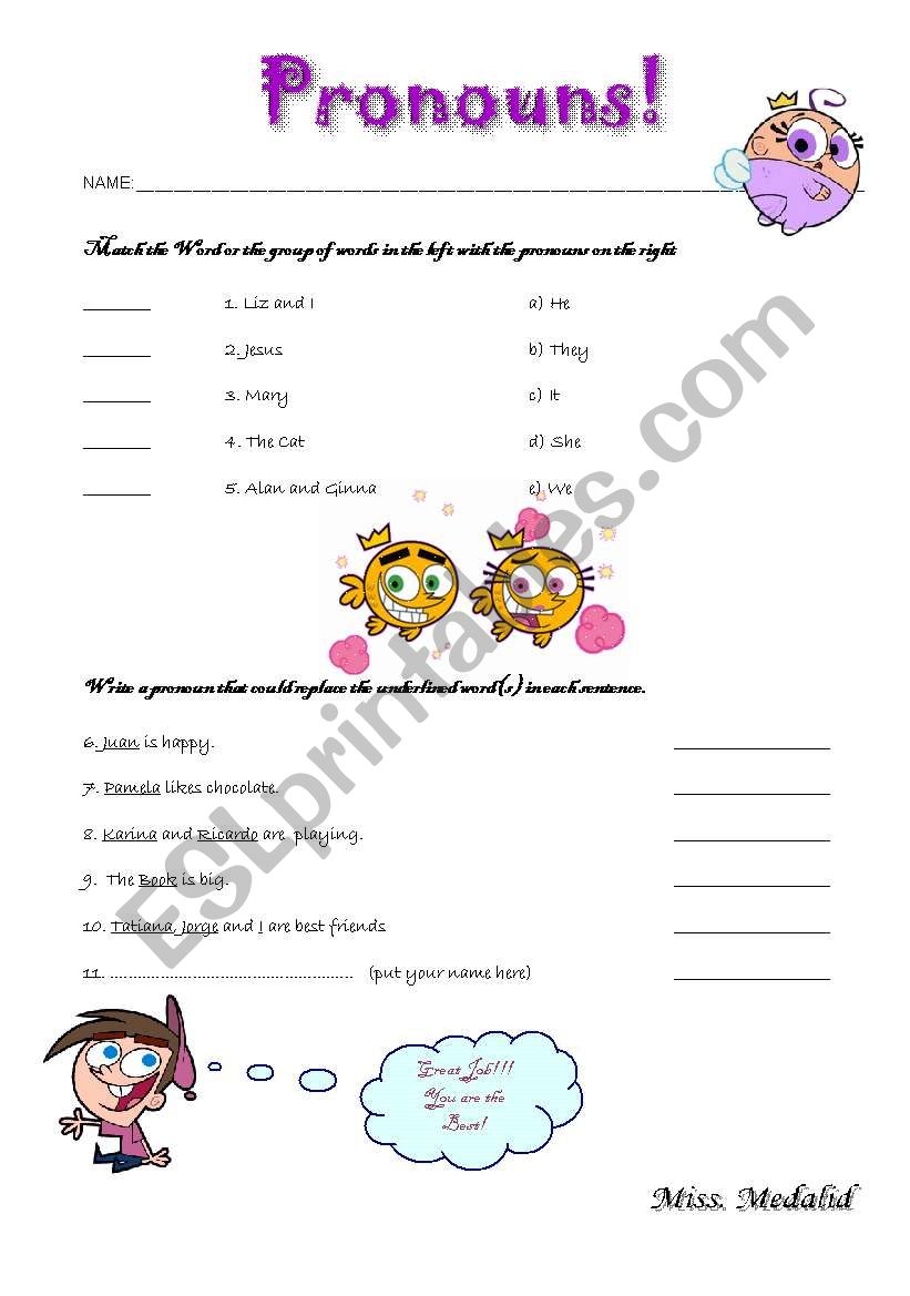 Pronouns worksheet