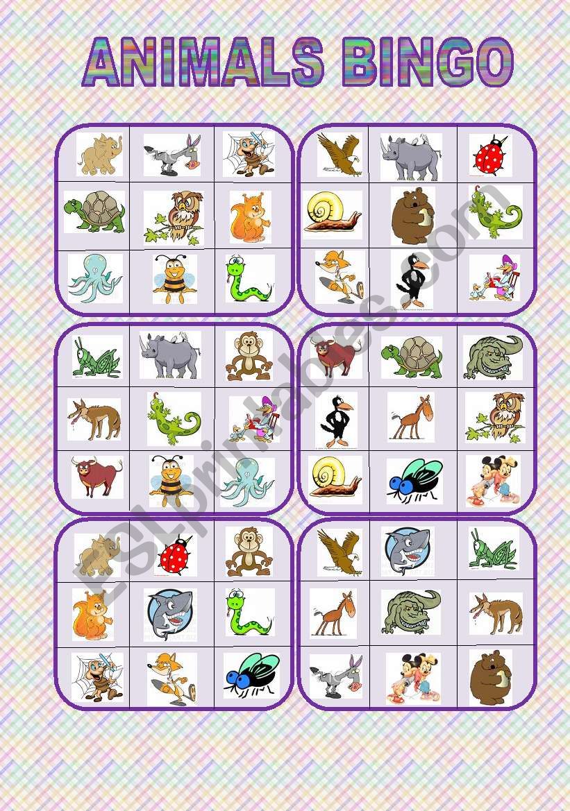 Animals bingo worksheet