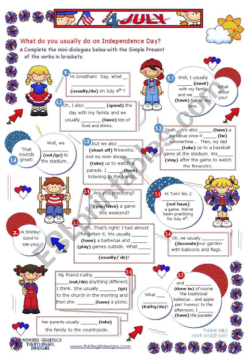 Simple present - What do you usually do on July 4th?  - Elementary and Lower Intermediate students