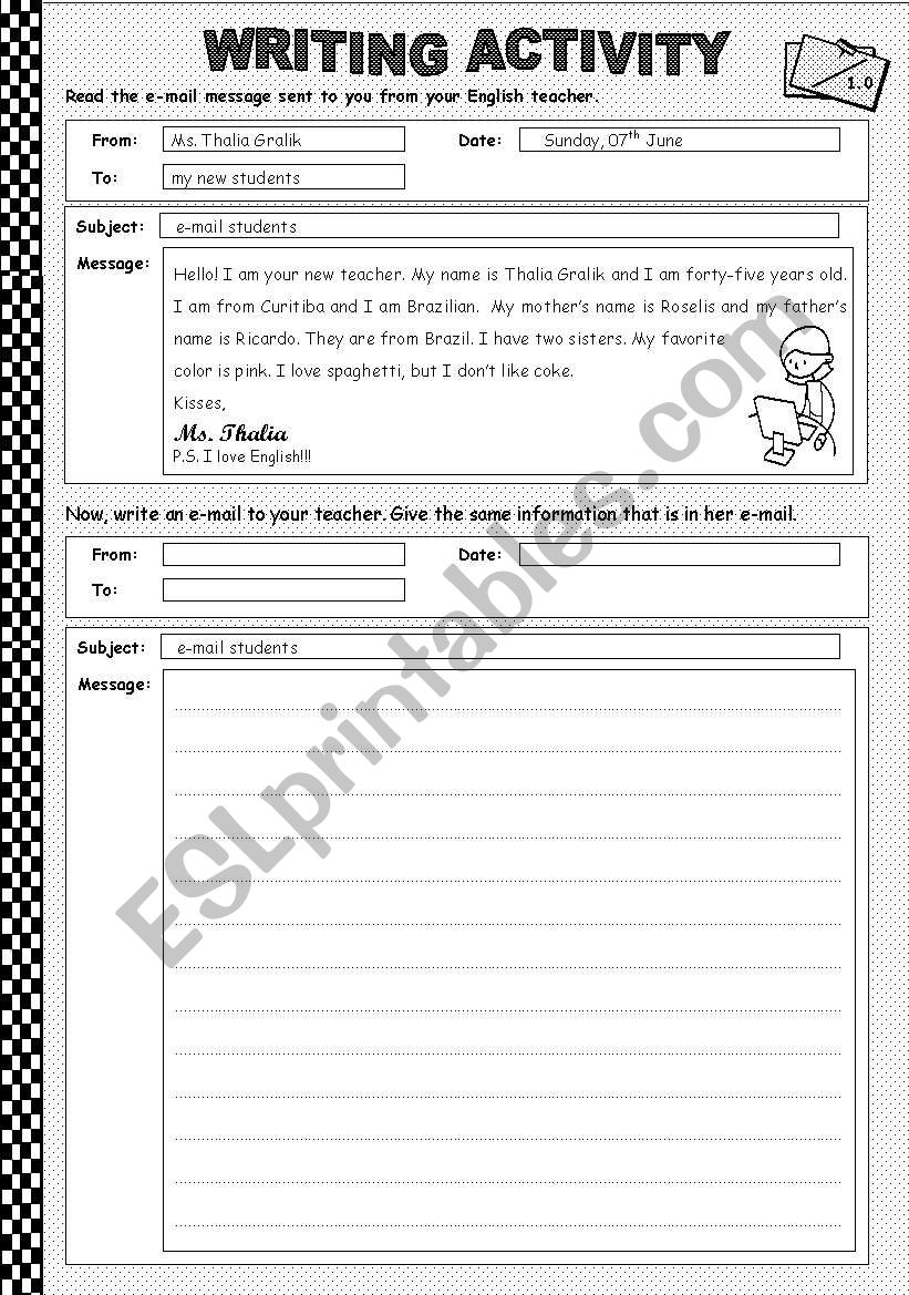 LETÂ´S WRITE AN E-MAIL MESSAGE!!! - VERB TO BE - PRONOUNS 