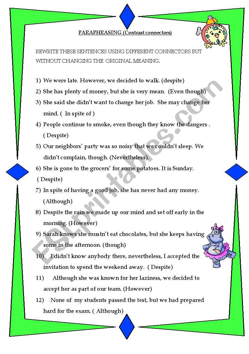 Paraphrasing exercise worksheet