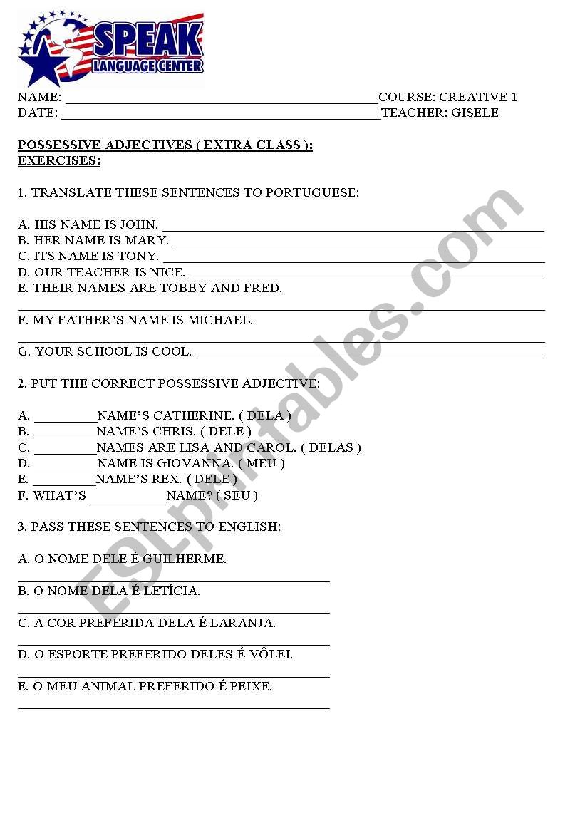 POSSESSIVE ADJECTIVES worksheet