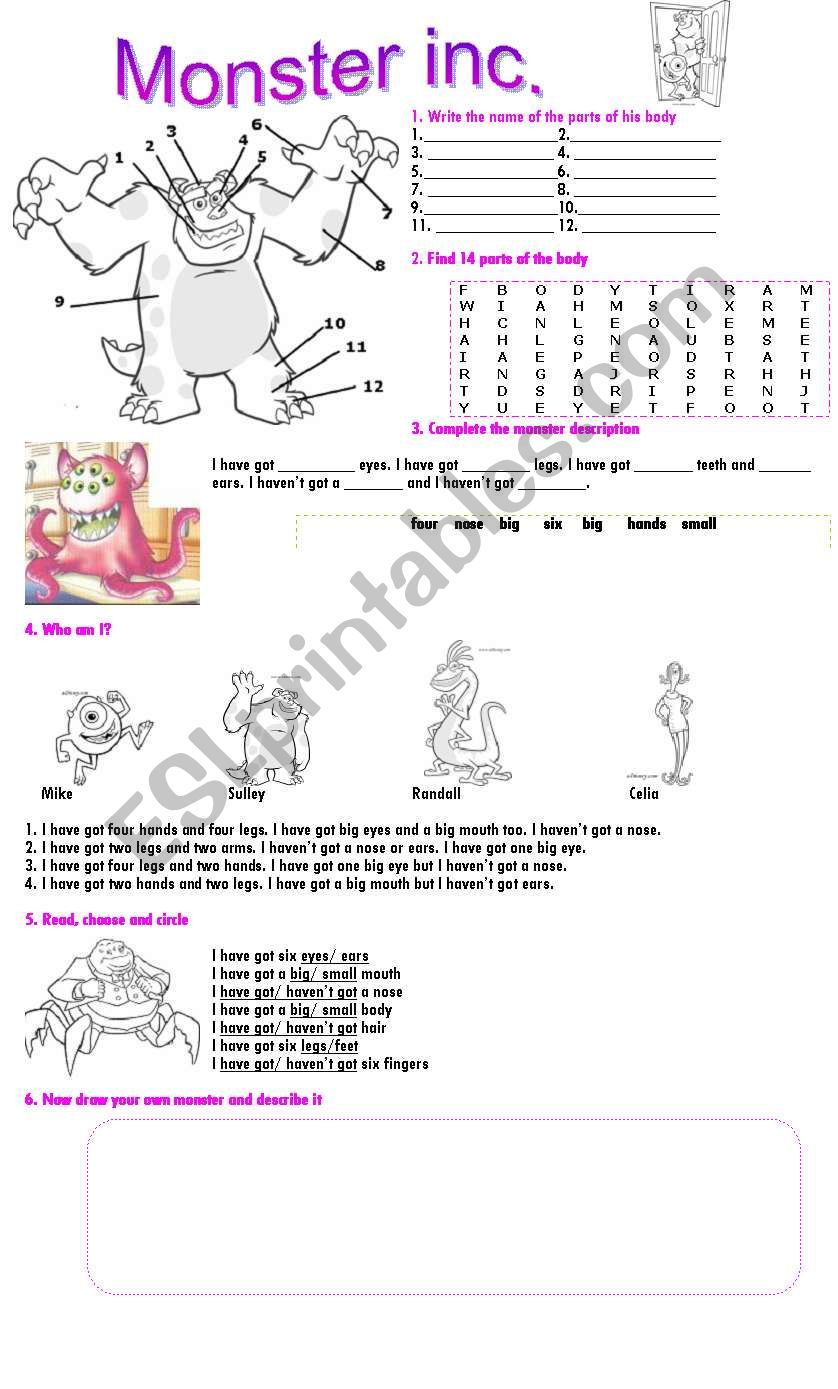 Monsters inc. worksheet