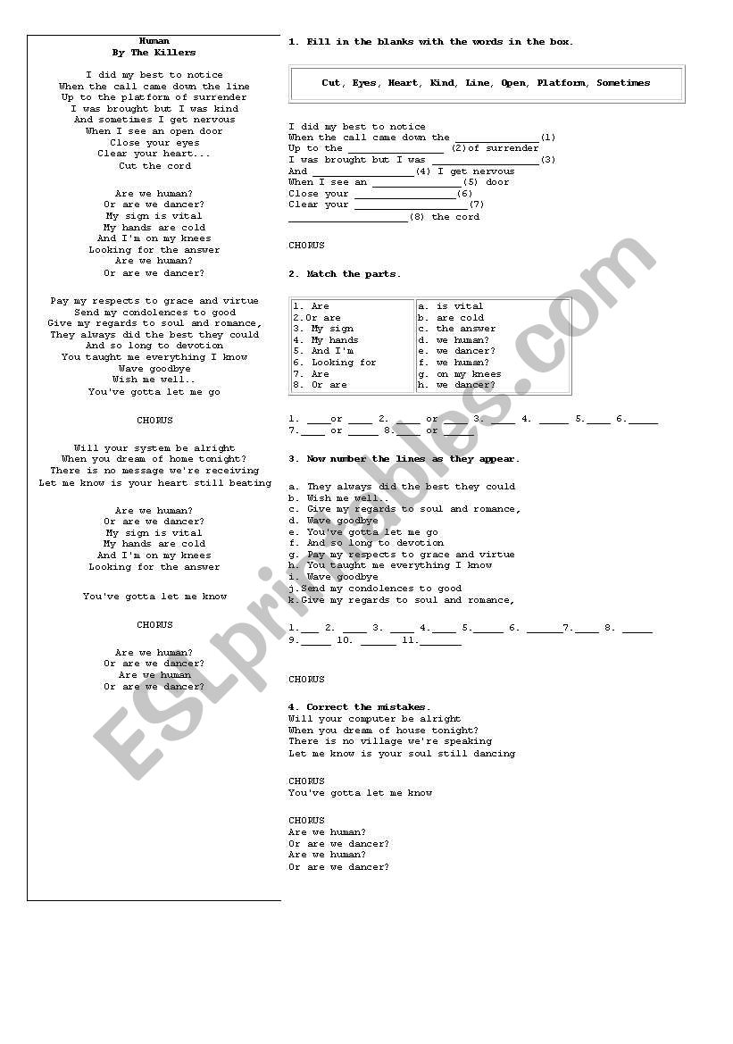 Song - The human worksheet