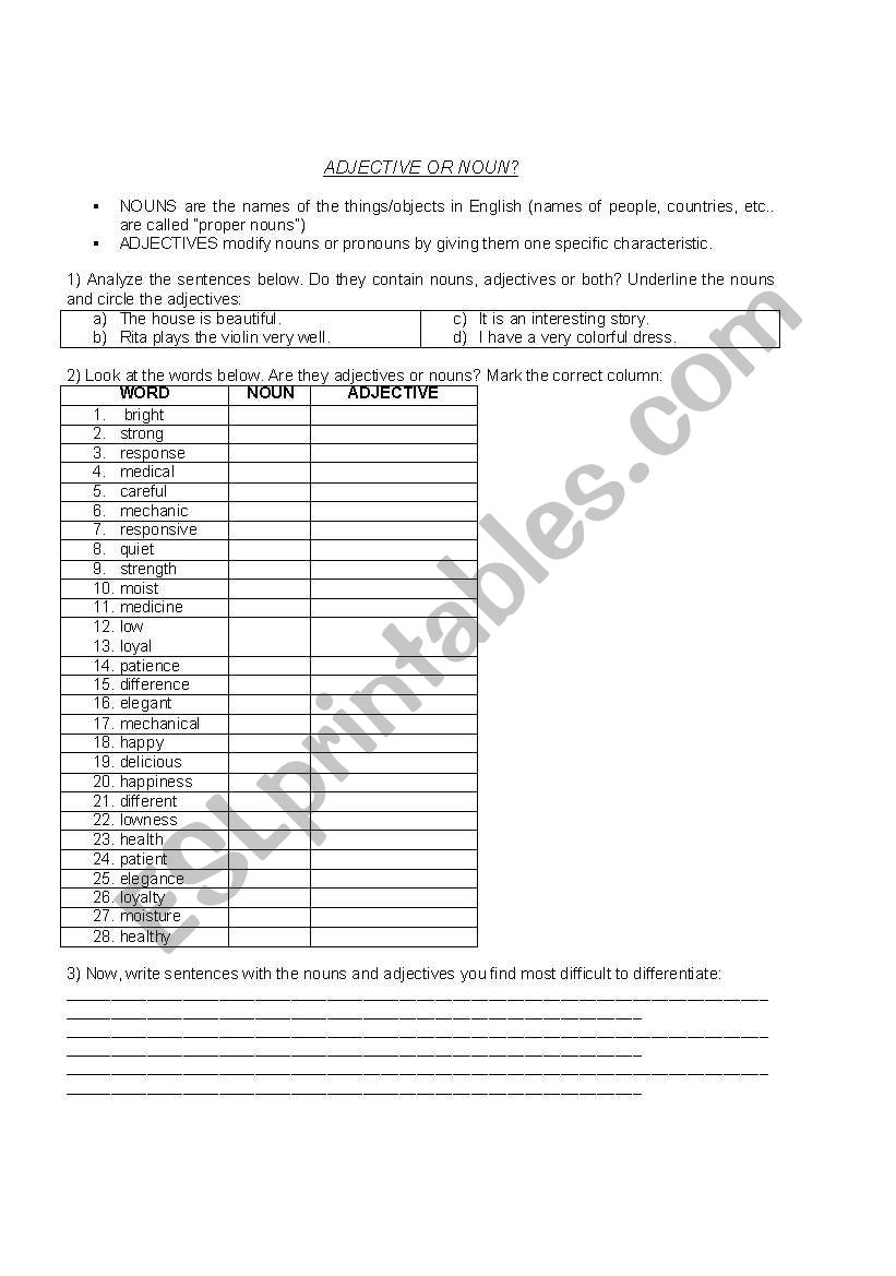 NOUNS x ADJECTIVES x ADVERBS worksheet