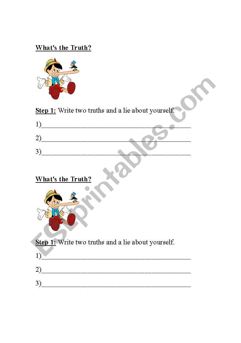 Two truths and a lie worksheet