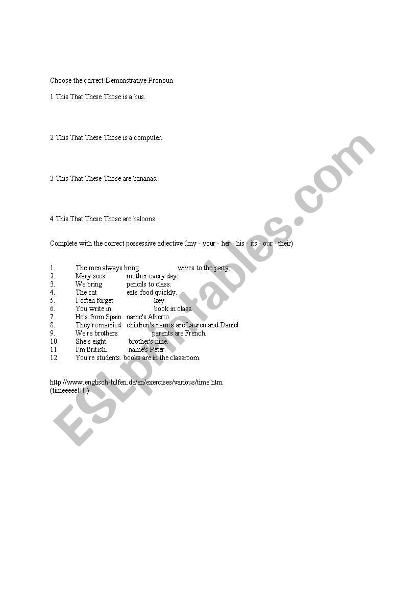 demostrative poronouns worksheet