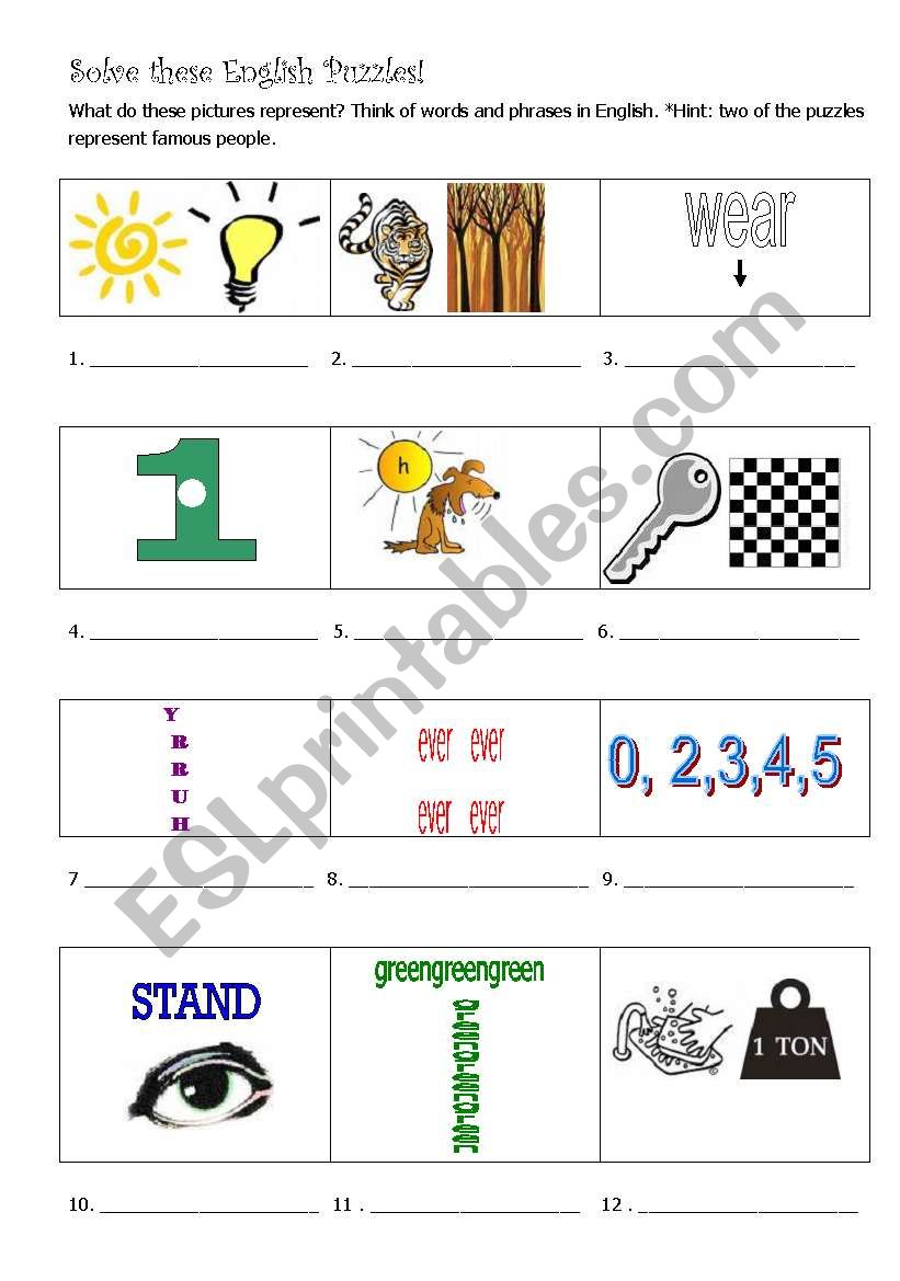 English Picture Puzzles worksheet