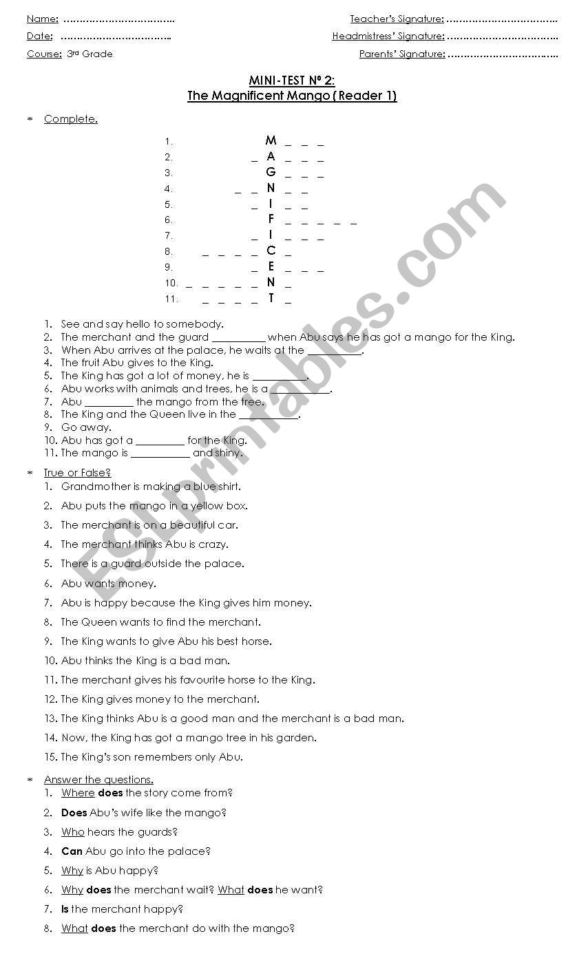 The Magnificent Mango (Reader) Test