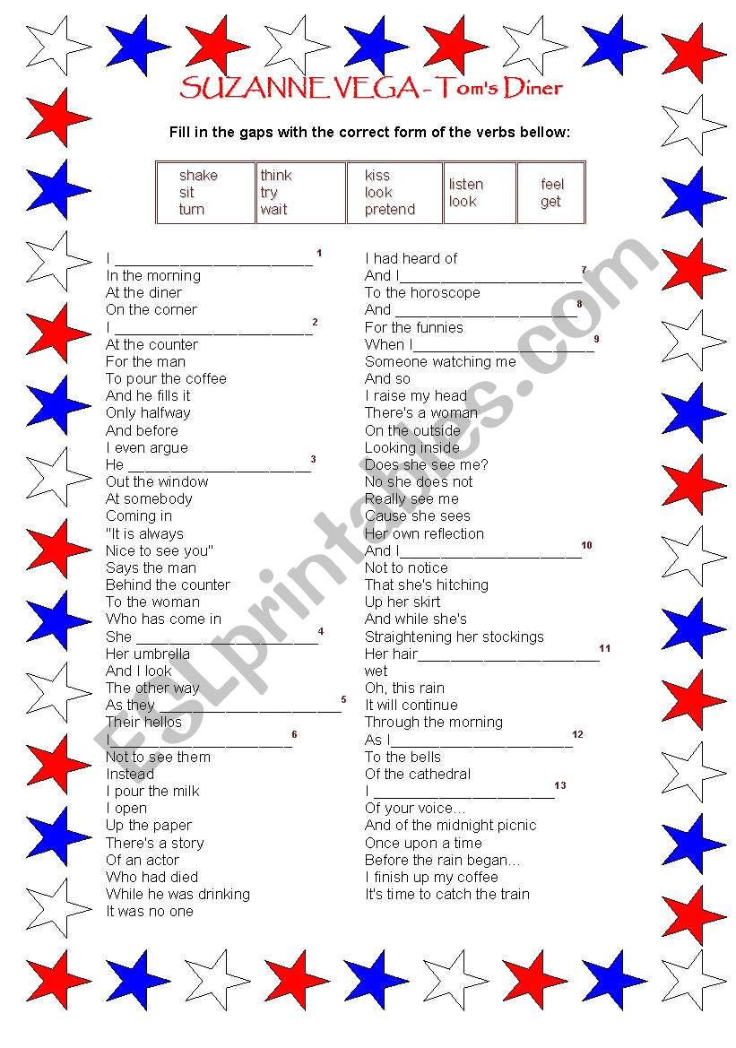 Song - present continuous worksheet