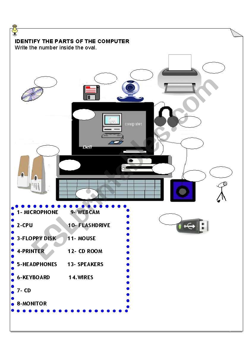 Identify the parts of the computer - ESL worksheet by ilona Regarding Parts Of A Computer Worksheet