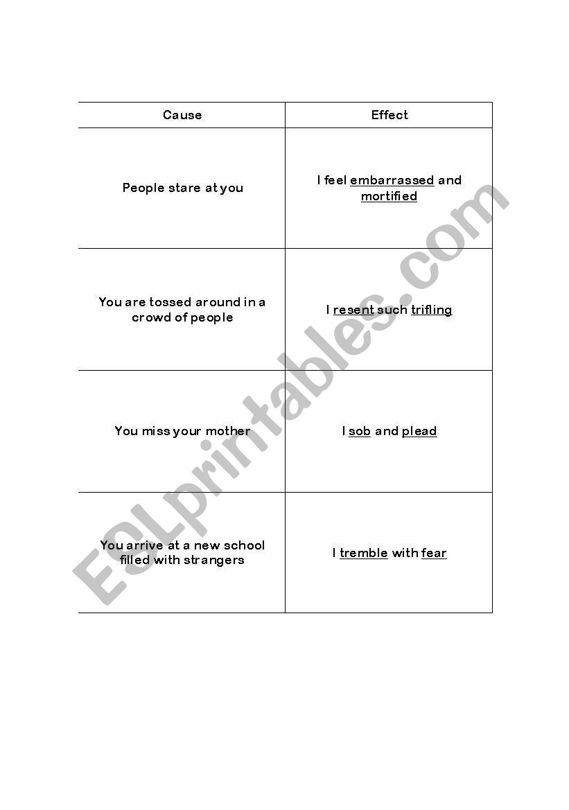 Cause and Effect worksheet