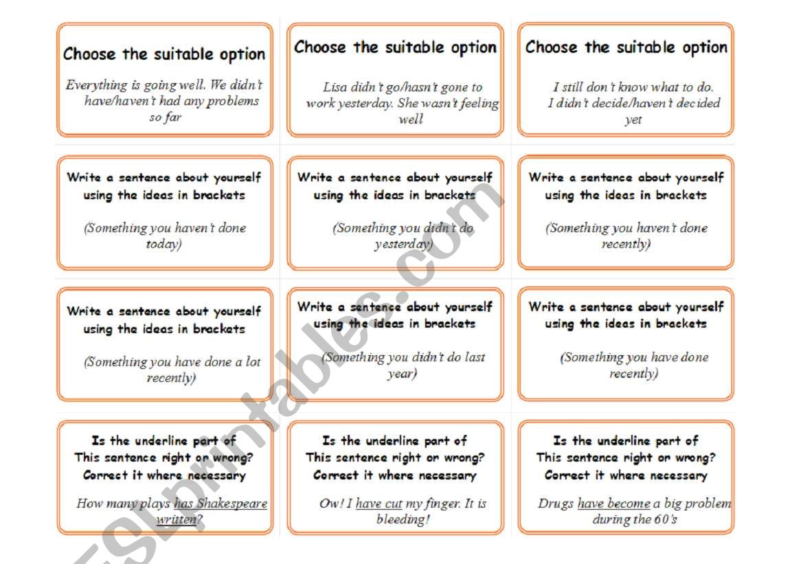 Past Tense Vs Present perfect worksheet