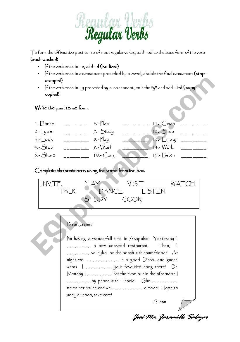 Past tense Regular Verbs worksheet